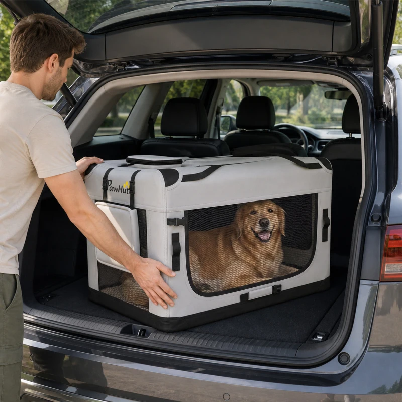 PawHut Pet Carrier Bag, Soft-Sided Dog Carrier for Extra Large Dogs, Portable Pet Travel Bag, Light Grey