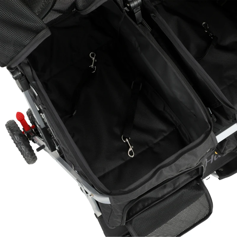 PawHut Double Pet Stroller, Foldable Dog Stroller with 2-Seater Carrier, Sunshade, Removable Pad, Safety Belt, Storage Basket