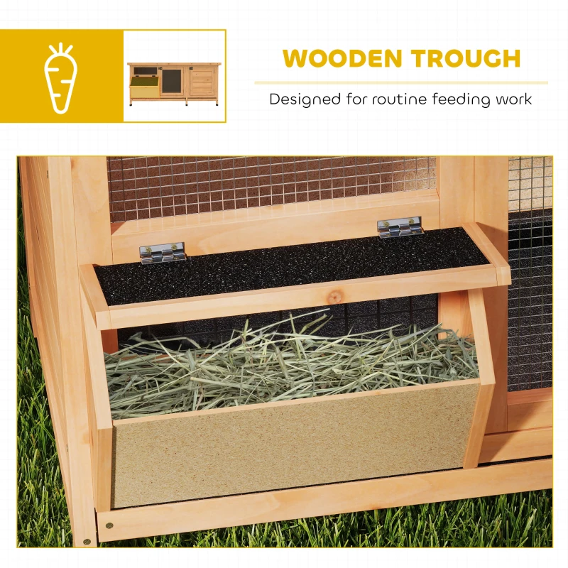 PawHut Wooden Rabbit Hutch Bunny Cage Guinea Pig House Outdoor with Sliding Out Tray, Openable Roof, Feeding Trough, Yellow