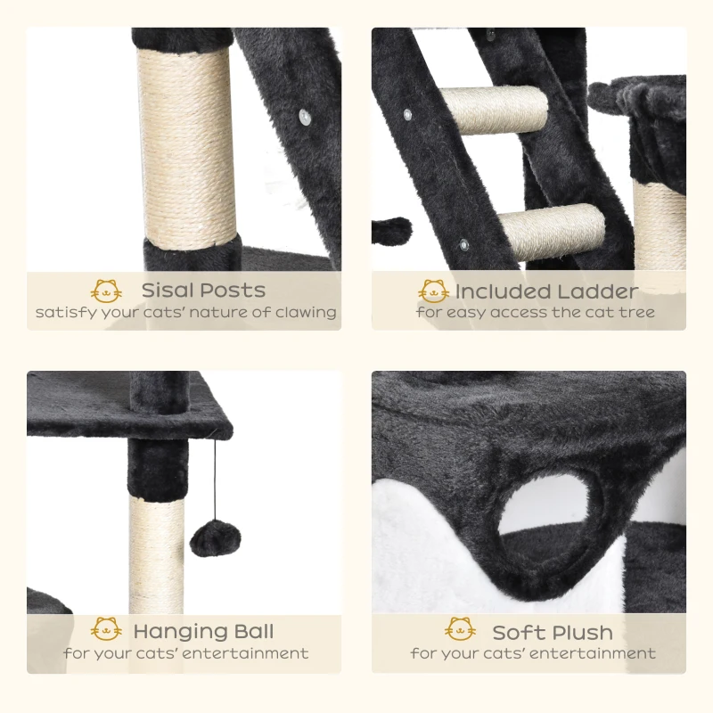 PawHut 94"-102" Floor to Ceiling Cat Tree, High Cat Condo Scratching Post Activity Center, Multi-Level Play House