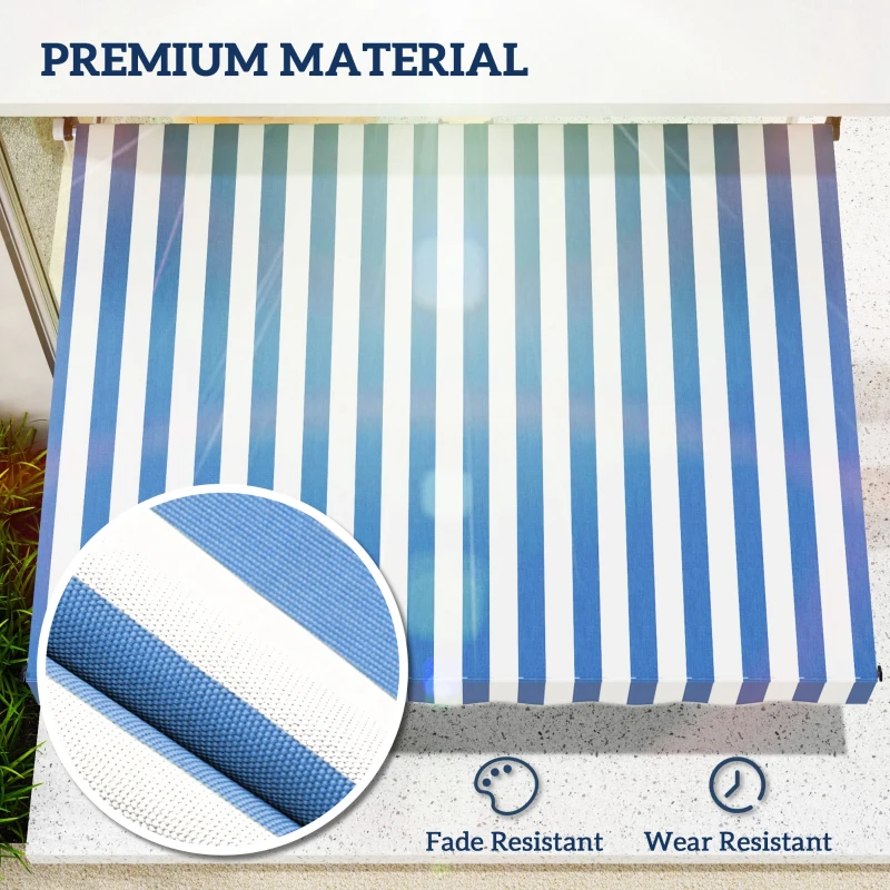 Outsunny 6.6'x5' Manual Retractable Patio Awning Window Door Sun Shade Deck Canopy Shelter Water Resistant UV Protector Blue