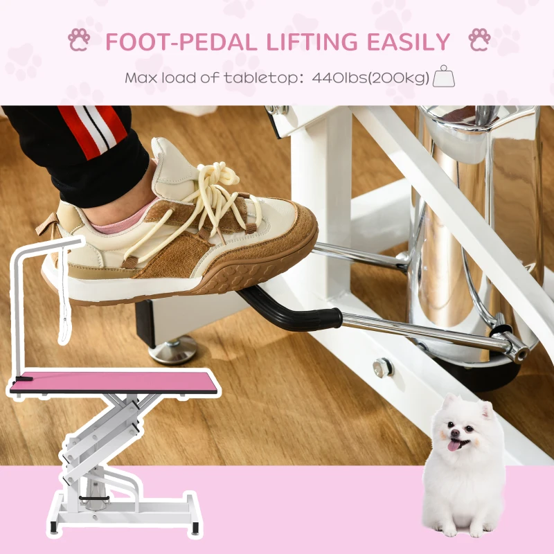 PawHut Pet Grooming Table, Height Adjustable Dog Grooming Table with Arm, Noose and Non-Slip Grooming Table, Pink