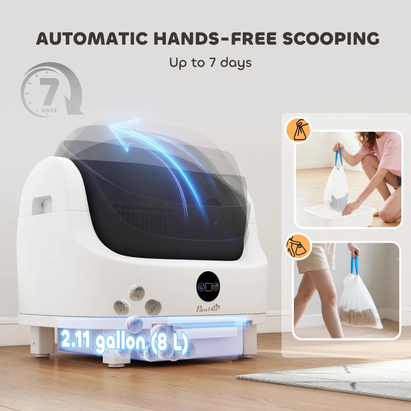 PawHut Open-Top Self Cleaning Cat Litter Box, Automatic Cat Litter Box with Integrated Safety Protection