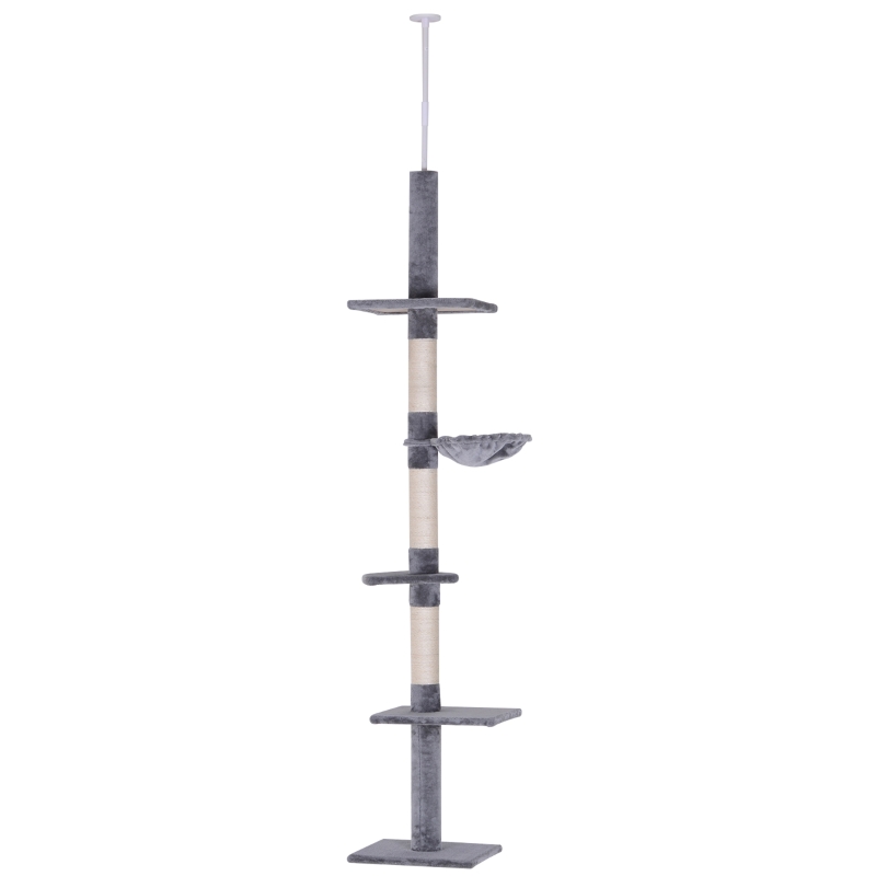 PawHut 8.5ft Cat Climbing Tree 5-Tier Cat Activity Center Floor-to-Ceiling Cat Climber Toy with Scratching Post Play Rest Post Pet Furniture Grey