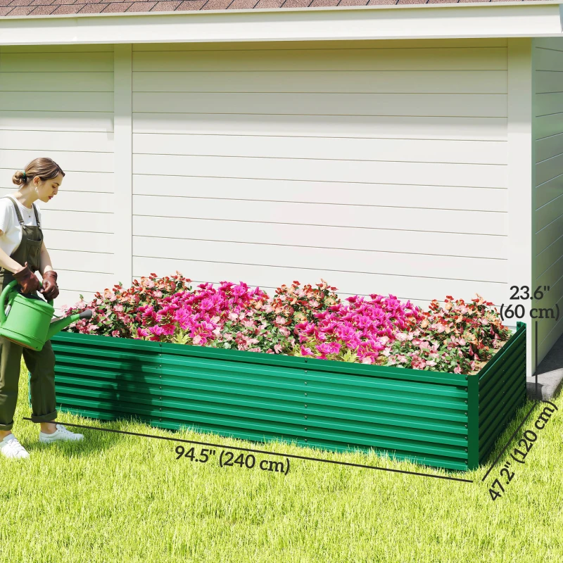 Outsunny 8 x 4 x 2ft Galvanized Raised Garden Bed, Reinforced Outdoor Planter Box with Open Bottom, Green