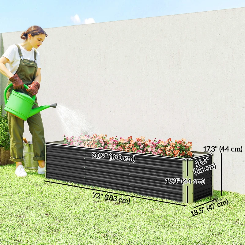 Outsunny 6'x1.5'x1.4' Galvanized Raised Bed, Large Elevated Planter Box for Growing Flowers, Herbs and Vegetables, Dark Grey
