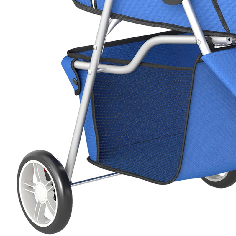 PawHut 3 Wheels Foldable Dog Stroller with Storage Basket, Adjustable Canopy, Cupholder for Miniature and Small Dogs, Blue