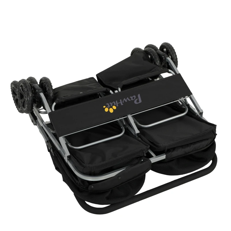 PawHut Double Pet Stroller, Foldable Dog Stroller with 2-Seater Carrier, Sunshade, Removable Pad, Safety Belt, Storage Basket