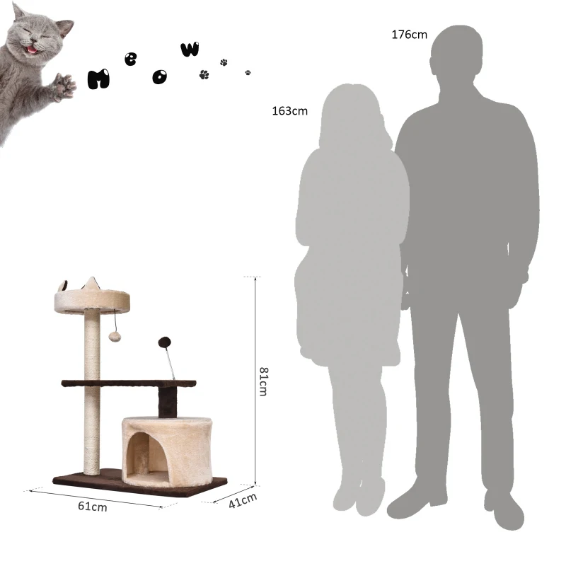 PawHut 81cm/32" Multi-level Cat Tree Scratcher Kitty Activity Center,Condo, Perch, Jumping Platforms,Toys Brown and Beige