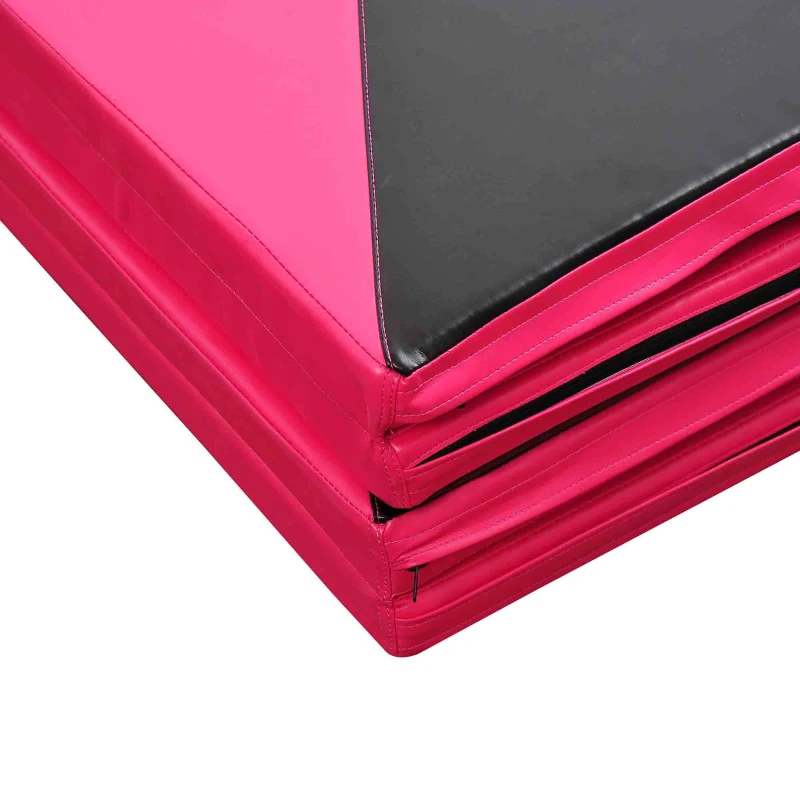 Soozier 4'x10'x2" Folding Gymnastics Tumbling Mat, Exercise Mat  with Carrying Handles for Yoga, MMA, Martial Arts, Stretching, Core Workouts, Pink and Black