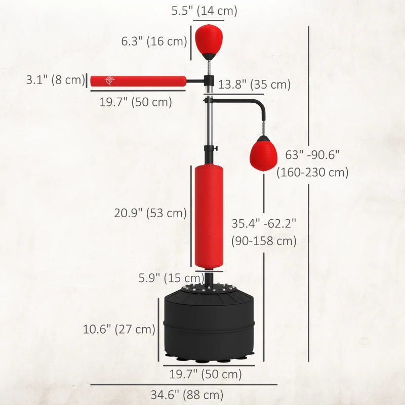 Soozier 4-in-1 Free Standing Punching Bag, Height Adjustable Boxing Bag with 2 Speed Balls, 360° Reflex Bar, Red