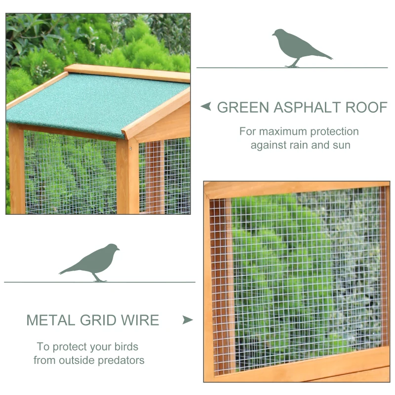 PawHut 65" Wooden Aviary Bird Cage Outdoor Large Bird Play House Ladder Feeder Stand With 2 Doors & Easy Pullout Tray