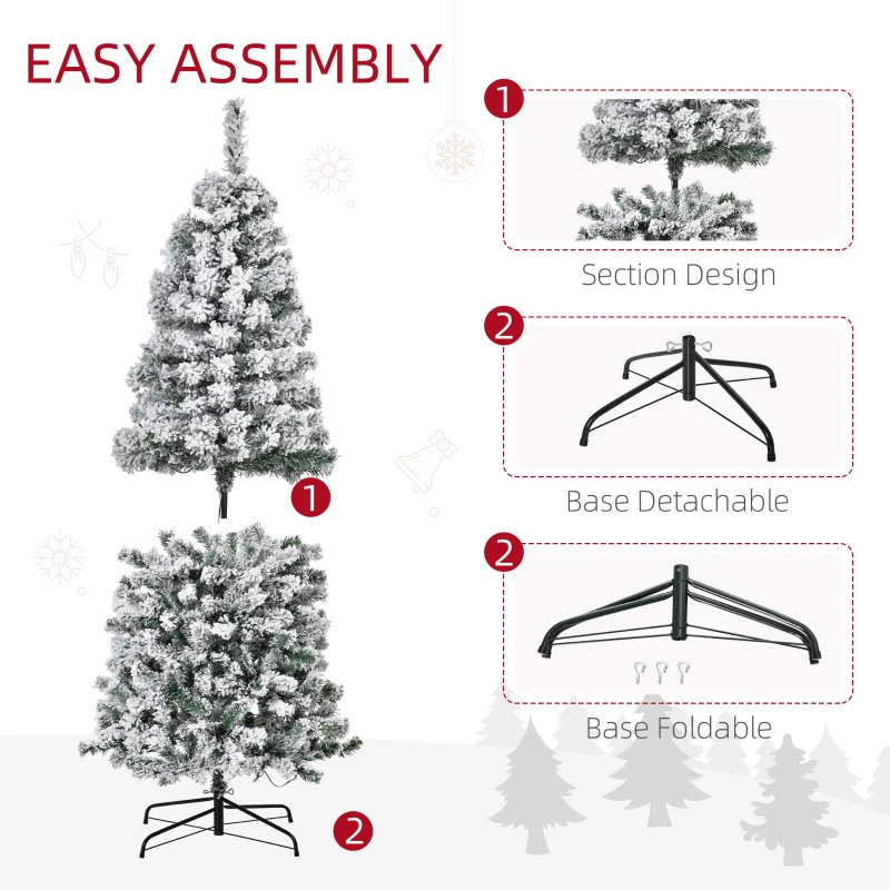 HOMCOM 7.5 Feet Christmas Tree Prelit Artificial Snow Flocked with Warm White LED Light, Holiday Home Xmas Decoration, Green White