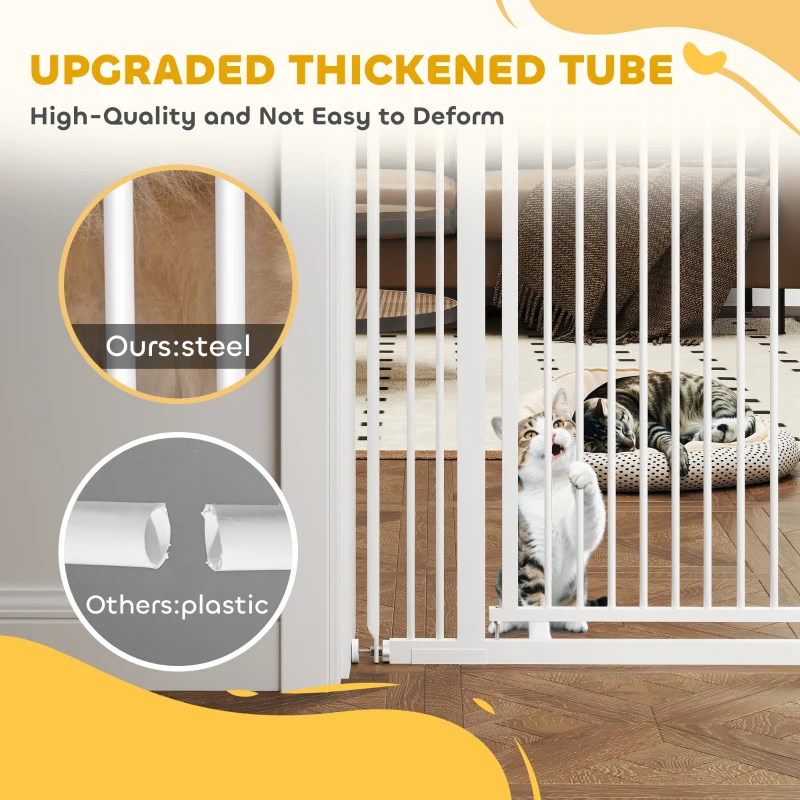 PawHut 59" Extra Tall Cat Gate, 30"-41" Pet Gate with 2.8" and 5.5" Extensions, for Doorway, Hallway, Stairway, White