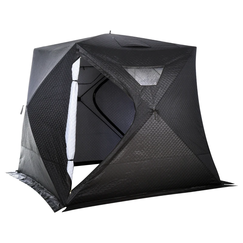 Outsunny 4-Person Insulated Ice Fishing Tent, Portable Ice Fishing Shelter with Ventilation Windows, Carry Bag, Two Doors and Anchors for Low-Temp -22℉