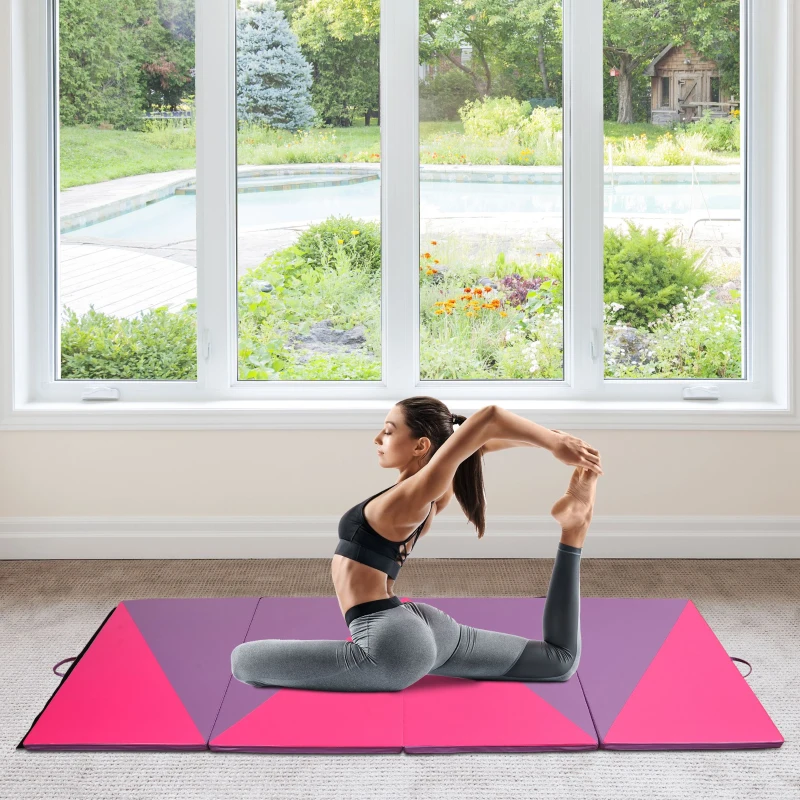 Soozier 4'x10'x2'Folding Gymnastics Tumbling Mat, Exercise Mat with Carrying Handles for Yoga, MMA, Martial Arts, Pink and Purple