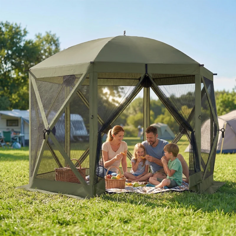 Outsunny 10 x 11 ft Pop Up Gazebo Screen Tent, Portable Instant Camping Canopy Screen House with Nettings, Carry Bag, Dark Green