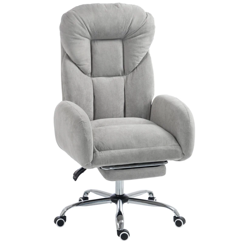 HOMCOM Cross Legged Office Chair with Footrest, 90°-180° Flip Armrests, Task Desk Chair, Light Grey