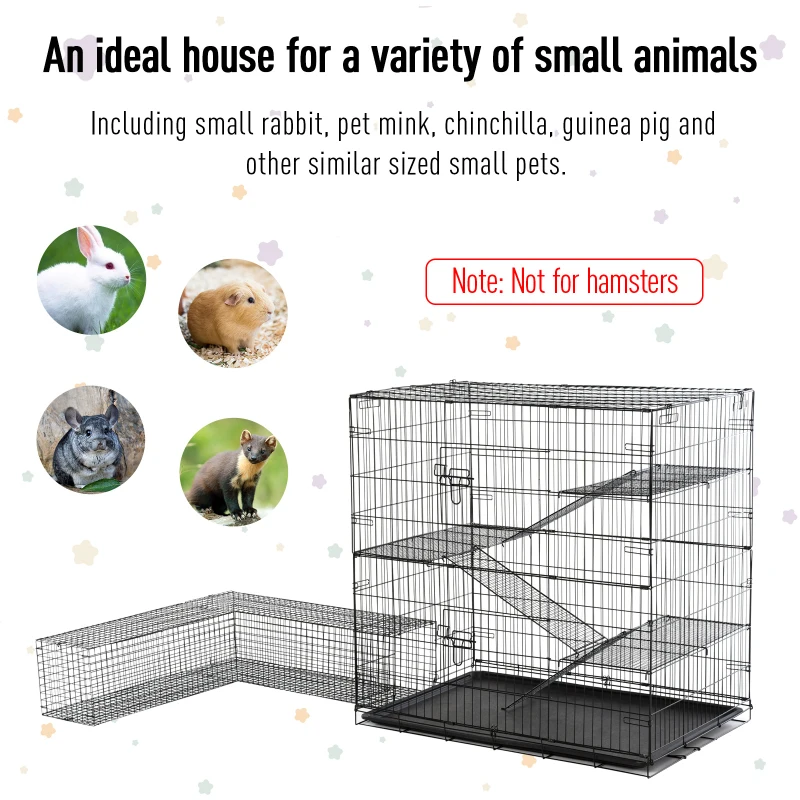 Pawhut Small Animal Cage Hutch Pet Play House with Platform, Ramp, Removable Tray, Wire Runway for Rabbits, Guinea Pigs, Ferret