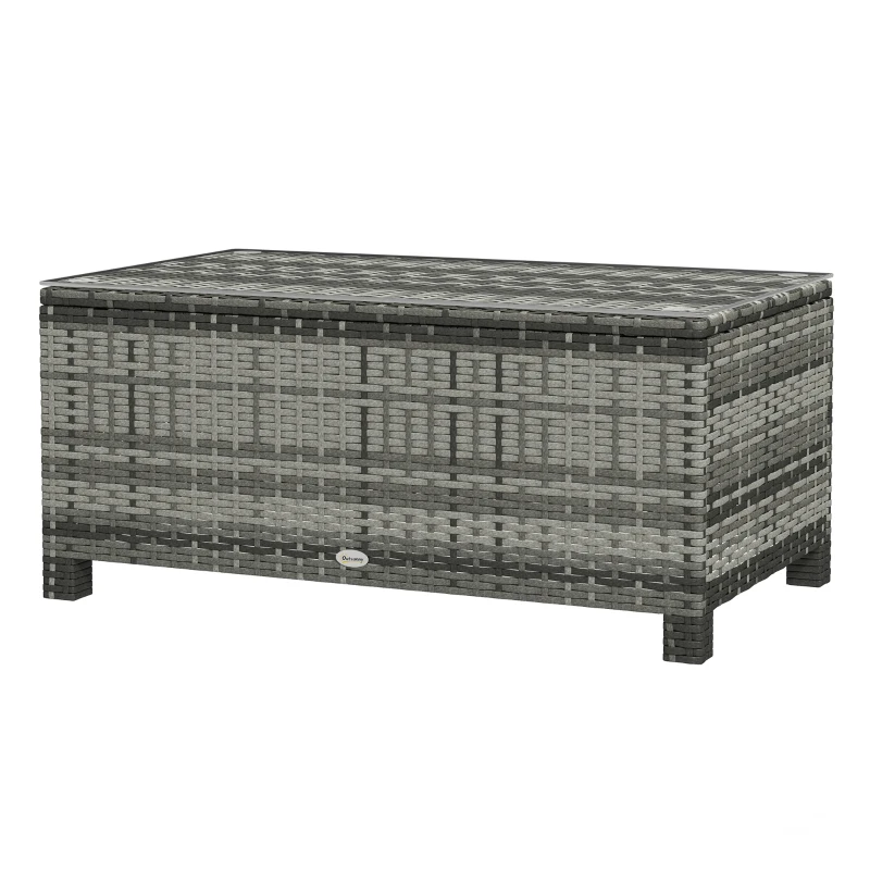 Outsunny Rattan Wicker Coffee Table with Glass Top Outdoor Garden Patio Furniture Brown Tempered