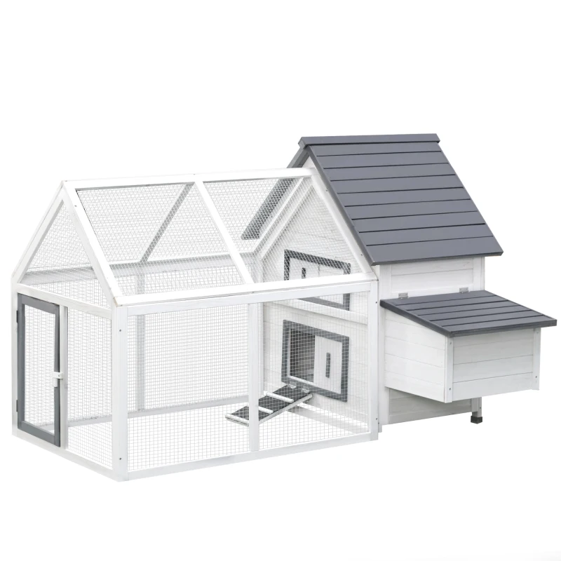 PawHut 65" Chicken Coop Wooden Hen House Rabbit Hutch Poultry Cage Pen Outdoor Backyard with Nesting Box, Ramp, Run, and Ladder