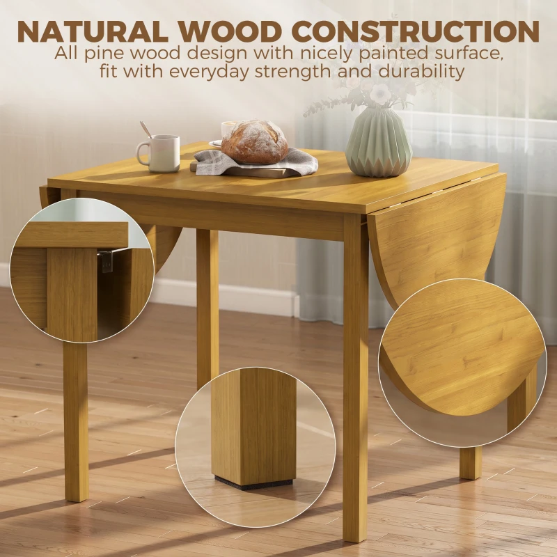 HOMCOM 55" Wood Kitchen Table, Drop Leaf Tables for Small Spaces, Oak