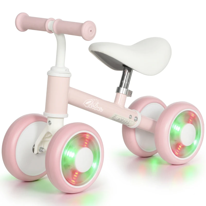 Qaba Baby Balance Bike for 12-24 Months Boys and Girls, Toddler Balance Bike with 4 Flashing Silent Wheels, Pink
