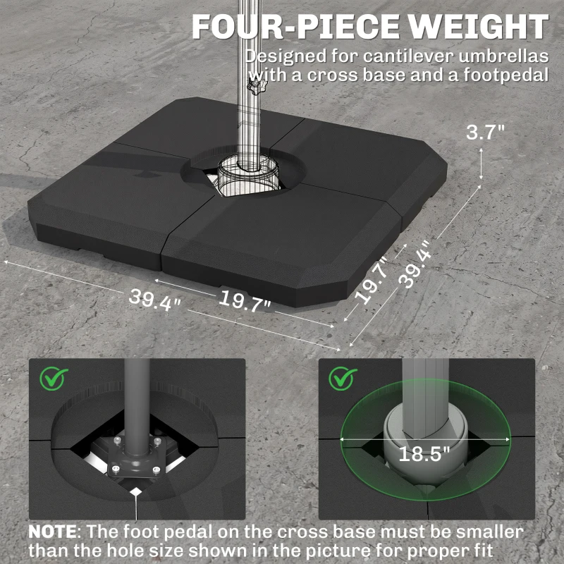 Outsunny 4-Piece Heavy Duty Cantilever Offset Umbrella Stand Base Weight, 264 lb. Capacity, Easy to Fill with Water or Sand