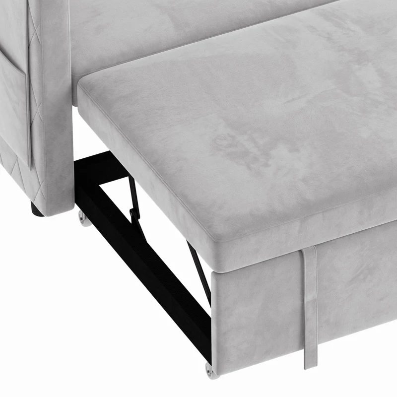 HOMCOM 52" Sofa Bed, Holland Velvet Loveseat Pull Out Sleeper Sofa with USB Ports, Adjustable Backrest, Side Pockets, Grey