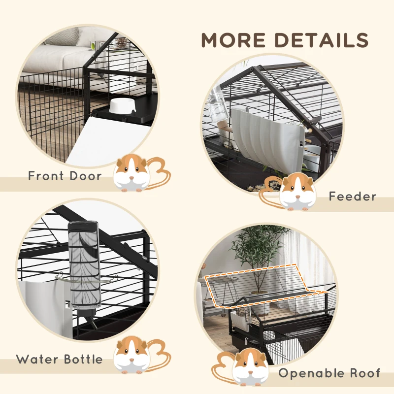 PawHut Guinea Pig Cage with Foldable Detachable Playpen, Rolling Rabbit Chinchilla Hedgehog Bunny Cage Small Animal Habitat with Water Bottle, Hay Feeder, 47" x 67" x 24.5"