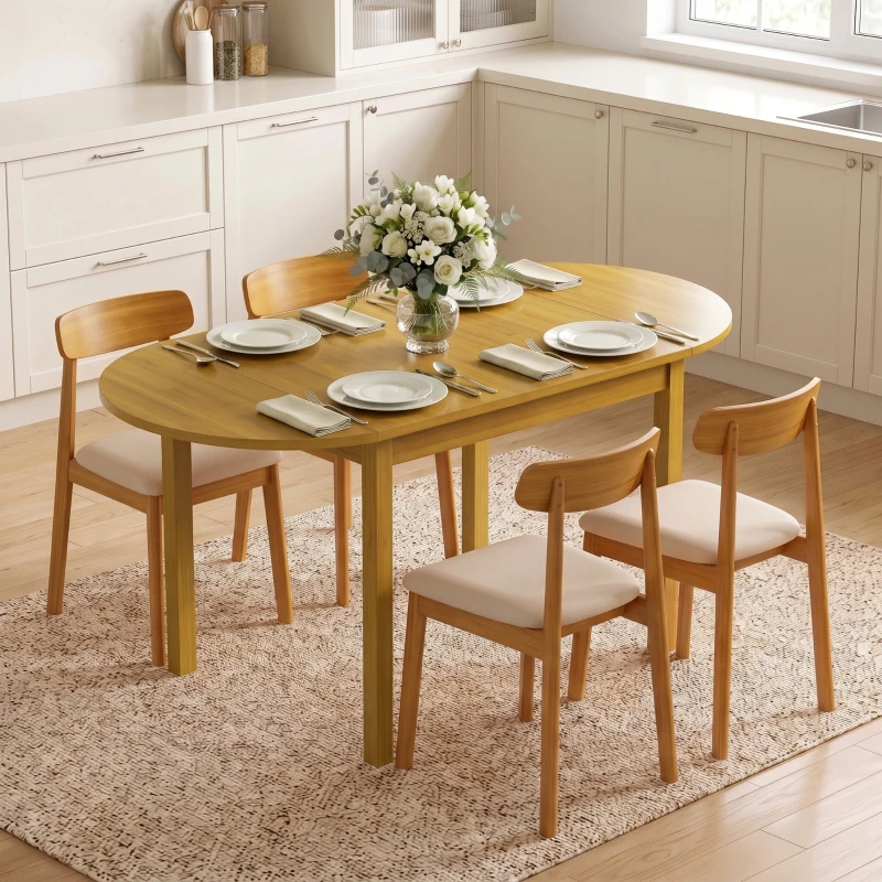 HOMCOM 55" Wood Kitchen Table, Drop Leaf Tables for Small Spaces, Oak