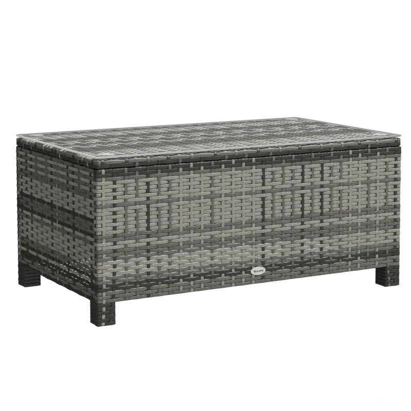 Outsunny Rattan Wicker Coffee Table with Glass Top Outdoor Garden Patio Furniture Brown Tempered
