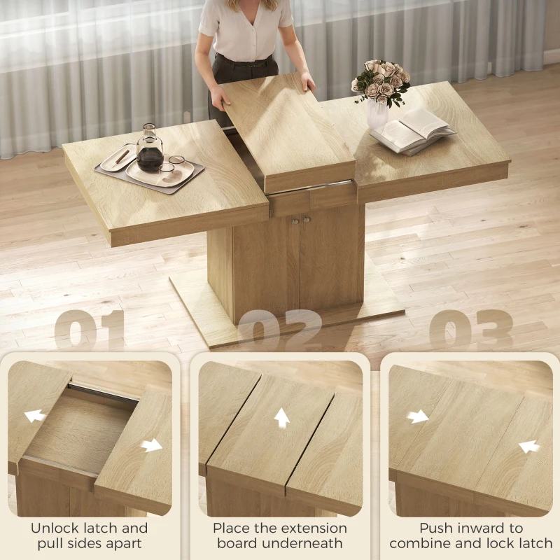 HOMCOM Folding Dining Table Extendable Kitchen Table Storage Cabinet Adjustable Shelf 6-8 People Natural