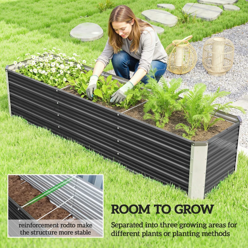 Outsunny 6'x1.5'x1.4' Galvanized Raised Bed, Large Elevated Planter Box for Growing Flowers, Herbs and Vegetables, Dark Grey