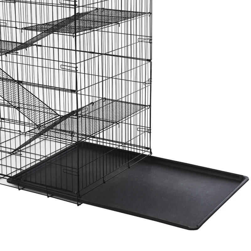 Pawhut Small Animal Cage Hutch Pet Play House with Platform, Ramp, Removable Tray, Wire Runway for Rabbits, Guinea Pigs, Ferret