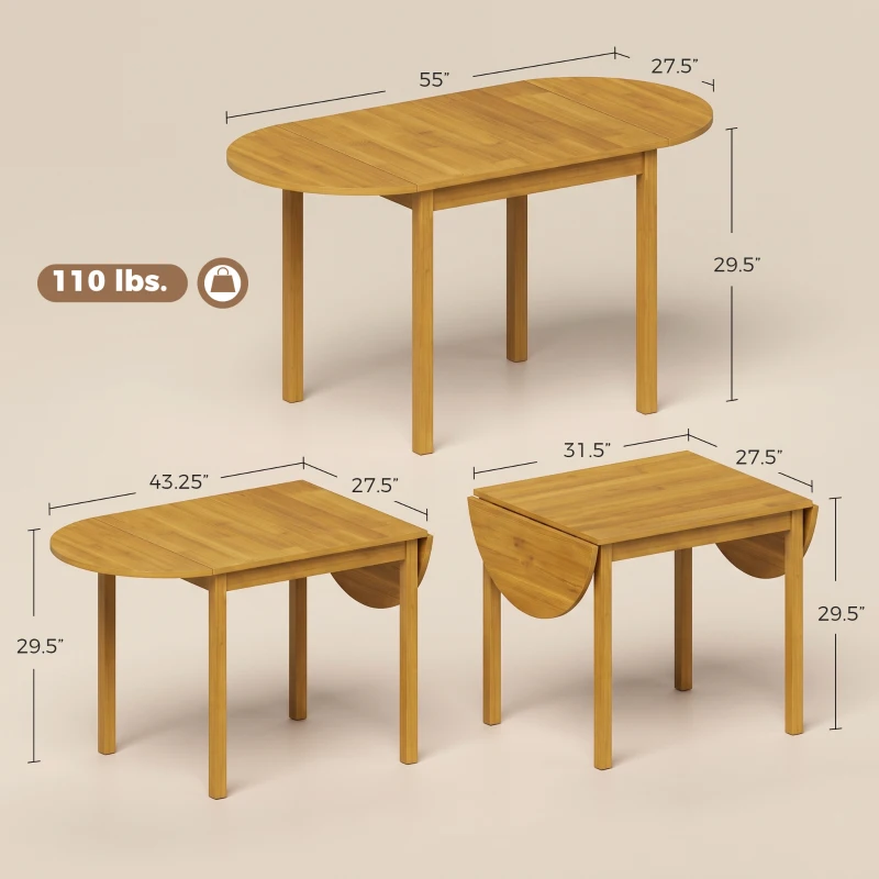HOMCOM 55" Wood Kitchen Table, Drop Leaf Tables for Small Spaces, Oak