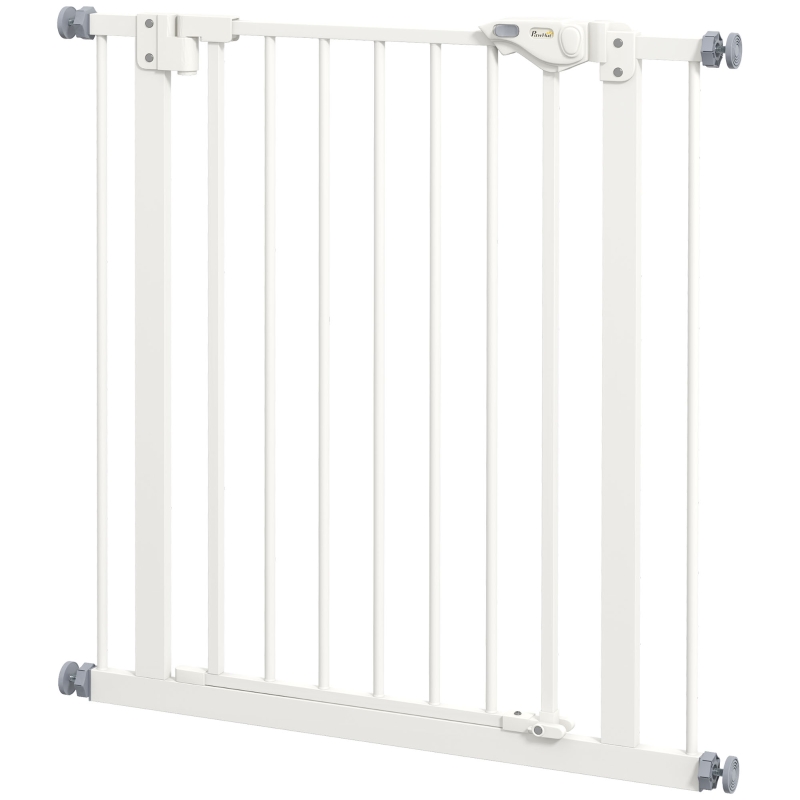 PawHut 30 Inch Tall Pet Gate with Door Dog Gate and Barrier Indoor for Stairs, Pressure-Mounted Safety Gate, White