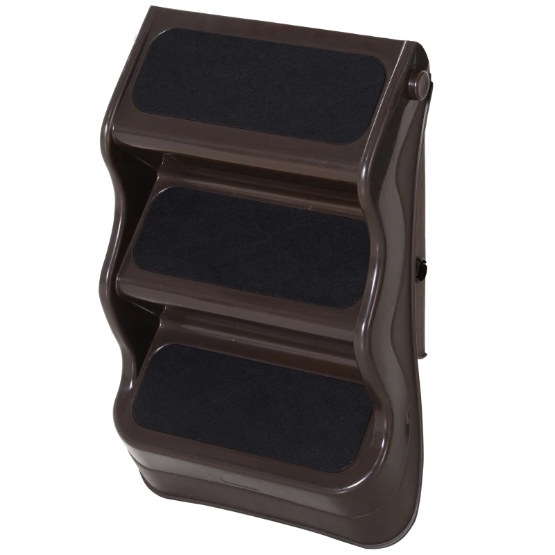 PawHut Pet Stairs Dogs and Cats Folding Ladder Puppy Portable 3 Steps Home Travel Using Brown