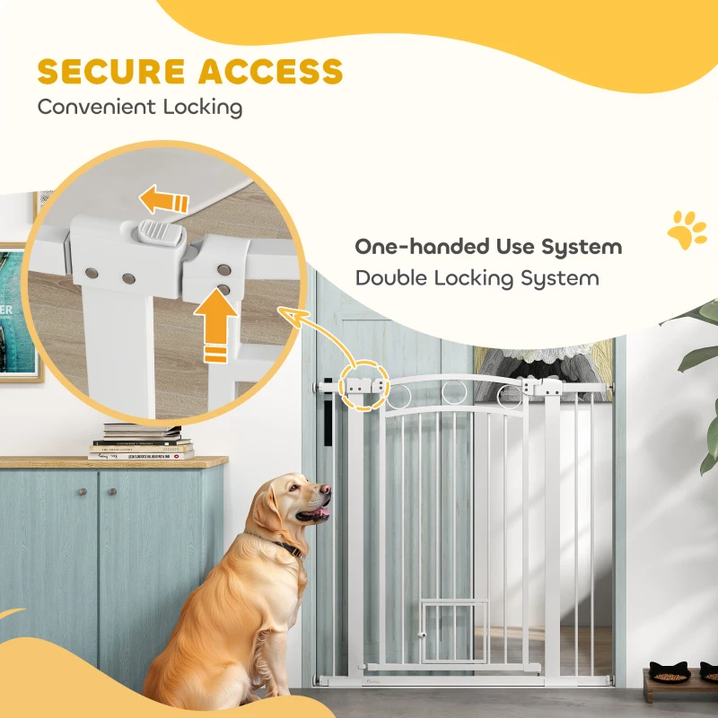 PawHut 42" Extra Tall Dog Gate w/ Cat Door, 2 Extension Kits, for Doorways, Hallways, Stairways, 30"-41" Width