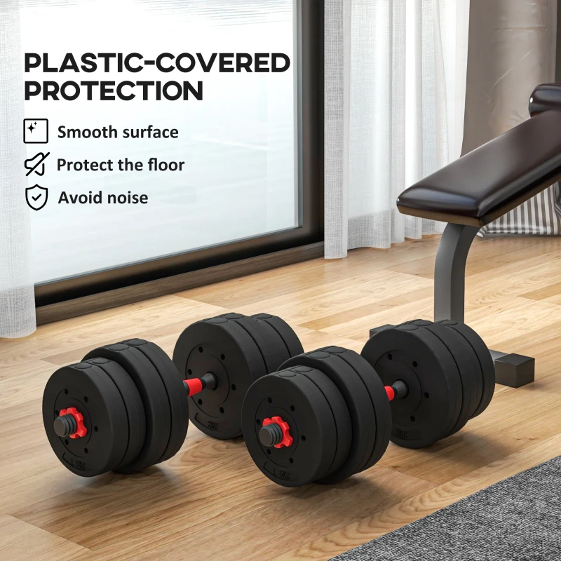 Soozier 66lbs 2-in-1 Adjustable Dumbbells Weight Set, Dumbbell Hand Weights Barbell for Body Fitness, Lifting Training for Home, Office, Gym, Black and Red