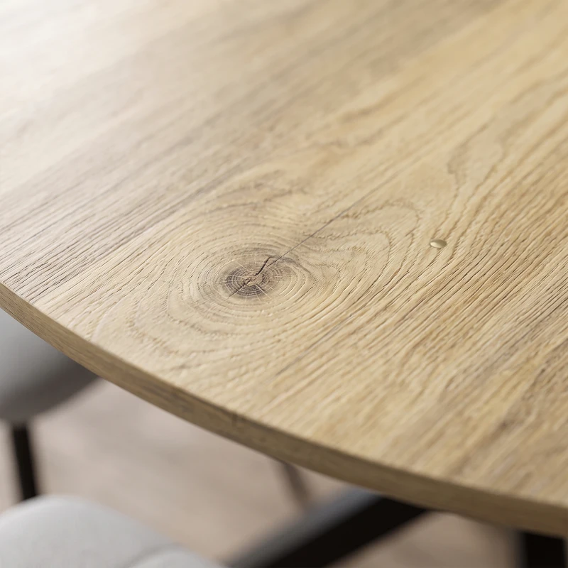 HOMCOM Dining Table Set Industrial Kitchen Table Chairs for 4 Round Table Steel Frame, Oak and Grey