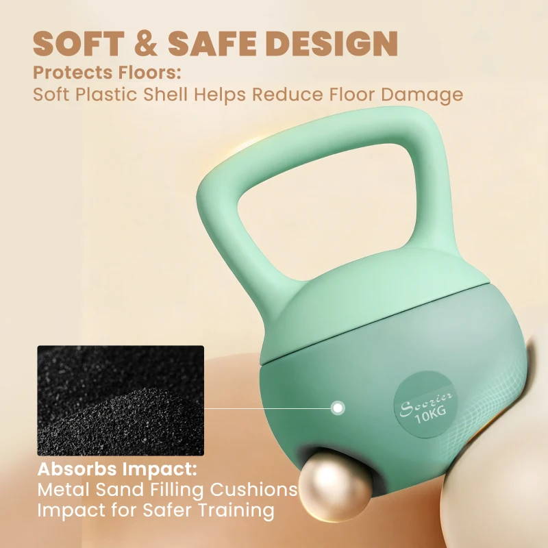 Soozier 22 lb Soft Kettlebell, Sand Filled Weight w/ Grip Handle, Kettlebell Weight for Full Body Workout, Green