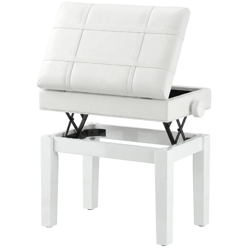 HOMCOM Faux Leather Keyboard Bench, 24.8" Adjustable Piano Bench with Padded Cushion and Storage, White