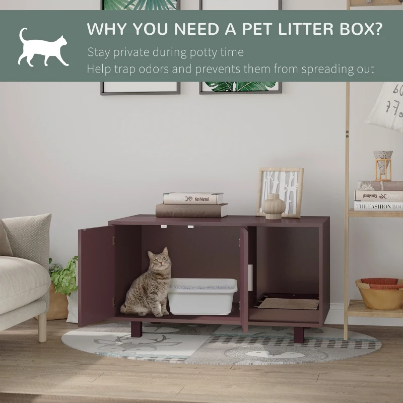 PawHut Cat Litter Box Enclosure, Hidden Litter Box Furniture, Cat House End Table Washroom with Scratching Pad, for Indoor Cats Kittens, 36" x 20.5" x 20", Brown