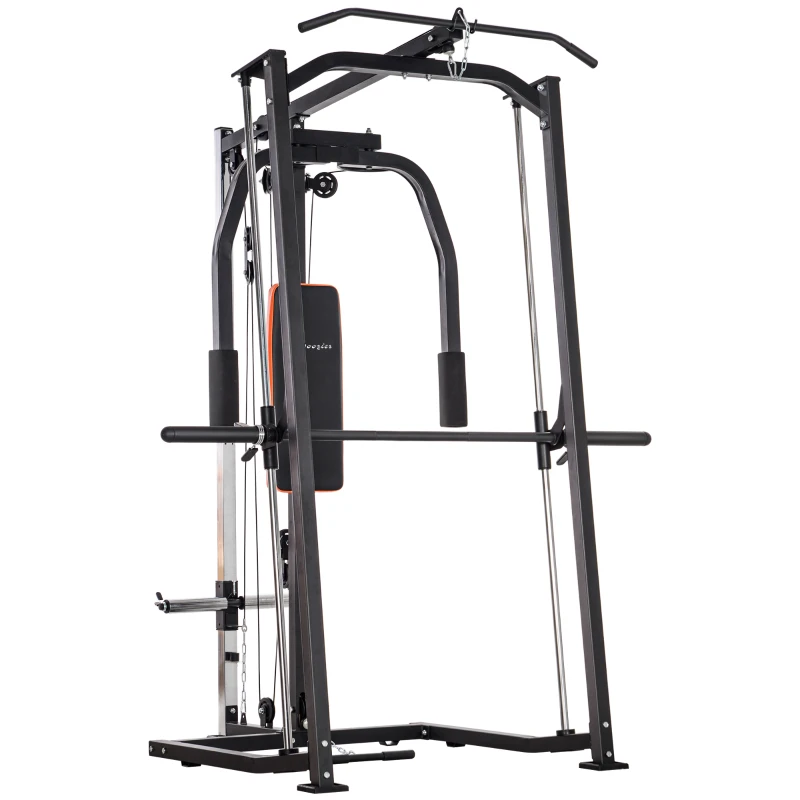 Soozier 3 In 1 Smith Machine with Dual Cable Pulley System, Chest Press Station, 17-Level Squat Rack and Barbell Bar