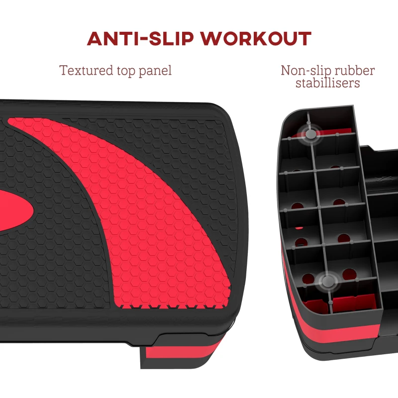 Soozier Adjustable Aerobic Stepper, Exercise Step Platform, Step Exercise Trainer, Workout Fitness Yoga Risers, 4"-6"-8", Red