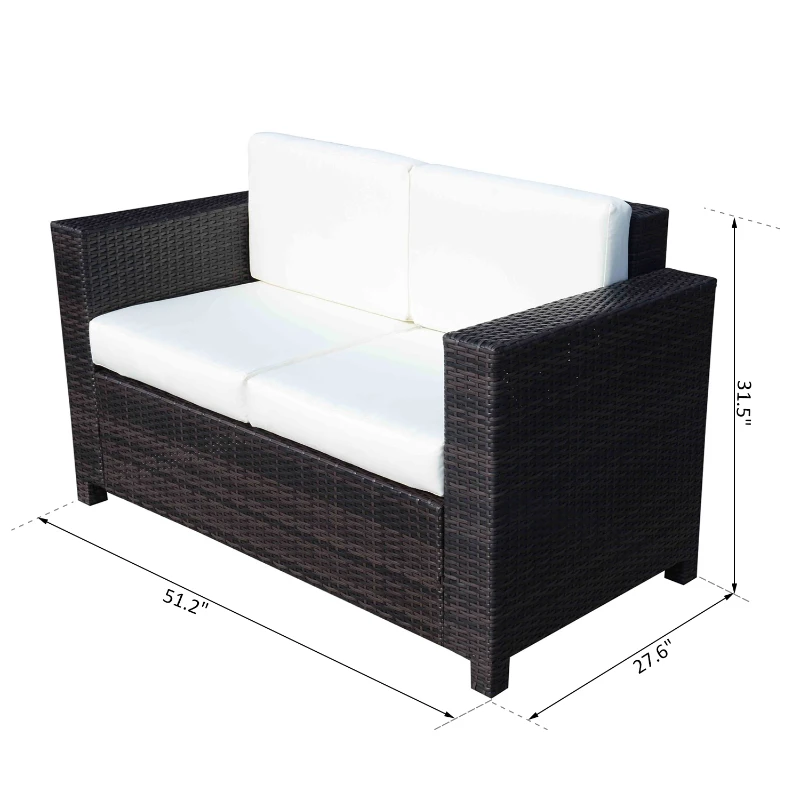 Outsunny 2 Seat Patio Loveseat Deluxe Wicker Sofa Chair Outdoor Rattan Furniture Couch All Weather with Cushion for Balcony, Deck, Garden and Poolside, Cream White