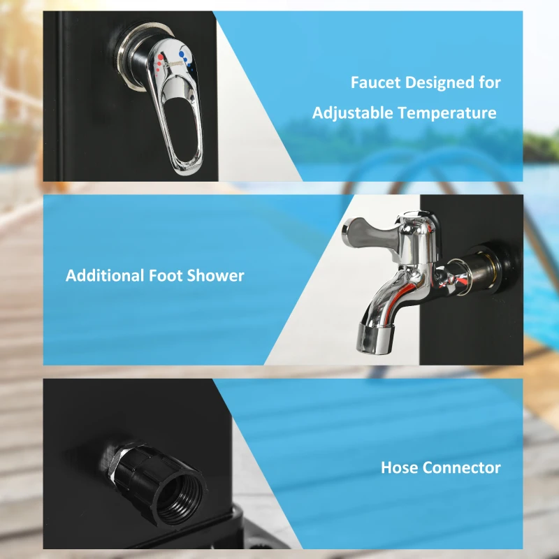 Outsunny 10.6 Gallons Solar Heated Shower with Free-Rotating Shower Head, Temperature Adjustment & Foot Shower