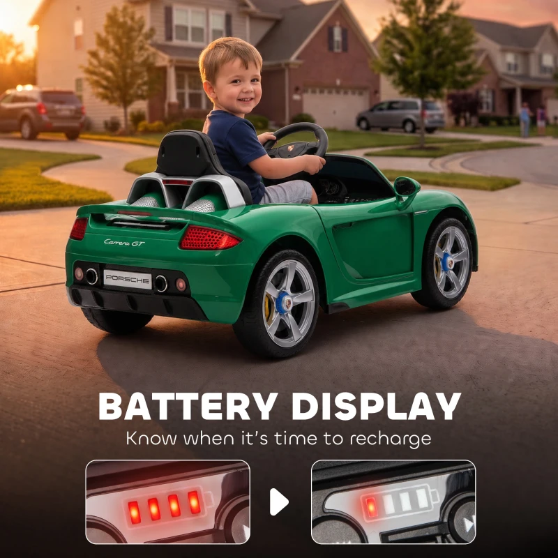 Qaba 12V Kids Ride On Car, Licensed Porsche Carrera GT with Remote, Rear Suspension, Smooth Start for Ages 3-6, Green