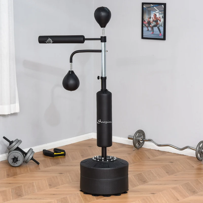 Soozier 4-in-1 Free Standing Punching Bag, Height Adjustable Boxing Bag with 2 Speed Balls, 360° Reflex Bar, Black